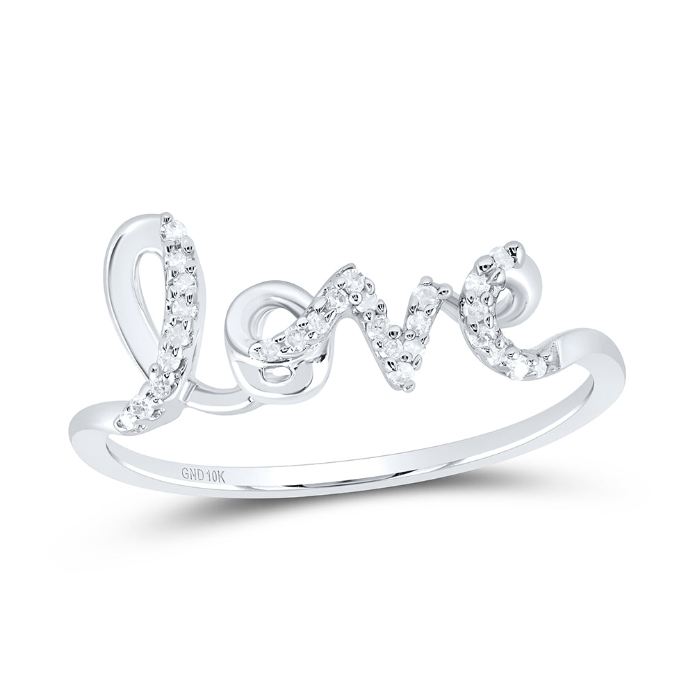 10kt White Gold Womens Round Diamond Love Band Ring 1/12 Cttw