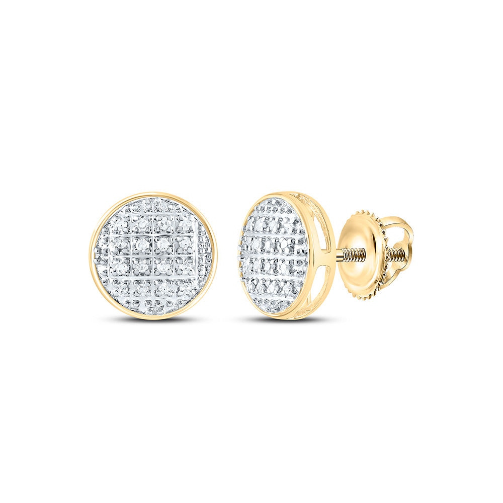 10kt Yellow Gold Round Diamond Circle Cluster Stud Earrings 1/12 Cttw