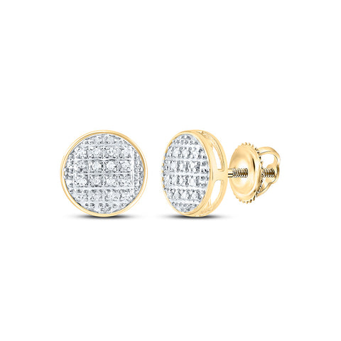 10kt Yellow Gold Round Diamond Circle Cluster Stud Earrings 1/12 Cttw