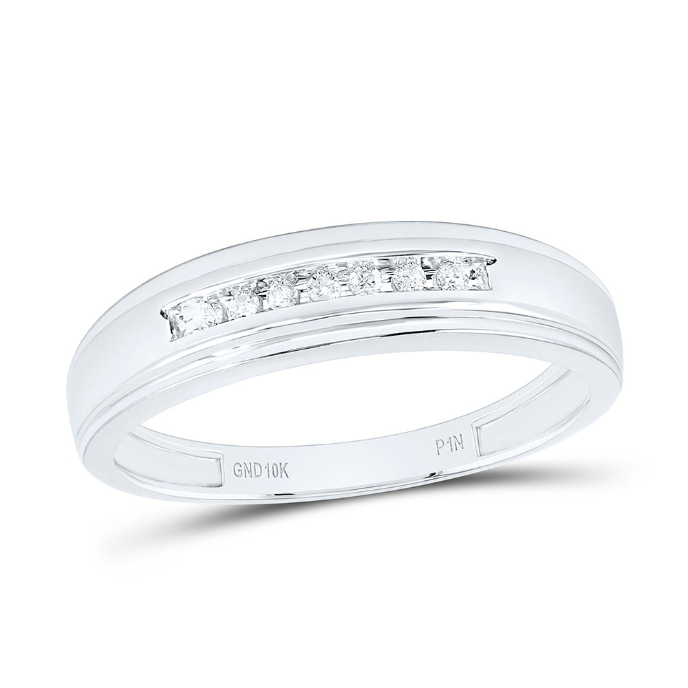 10kt White Gold Mens Round Diamond Wedding Band Ring 1/12 Cttw
