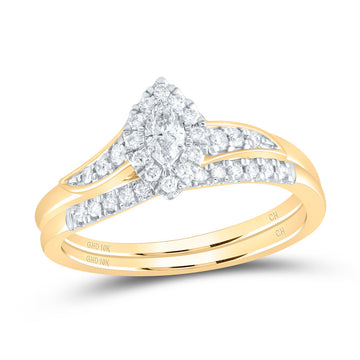 10kt Yellow Gold Marquise Diamond Bridal Wedding Ring Band Set 1/3 Cttw