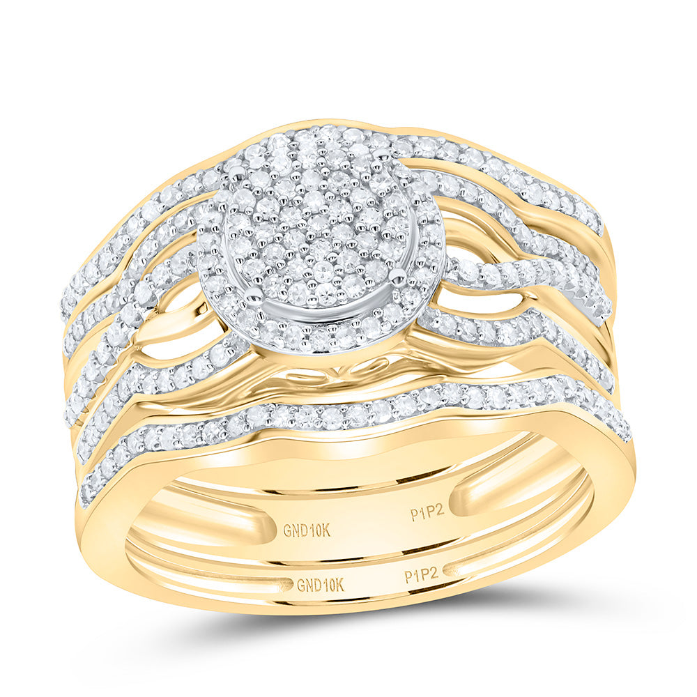 10kt Yellow Gold Round Diamond Bridal Wedding Ring Band Set 1/2 Cttw
