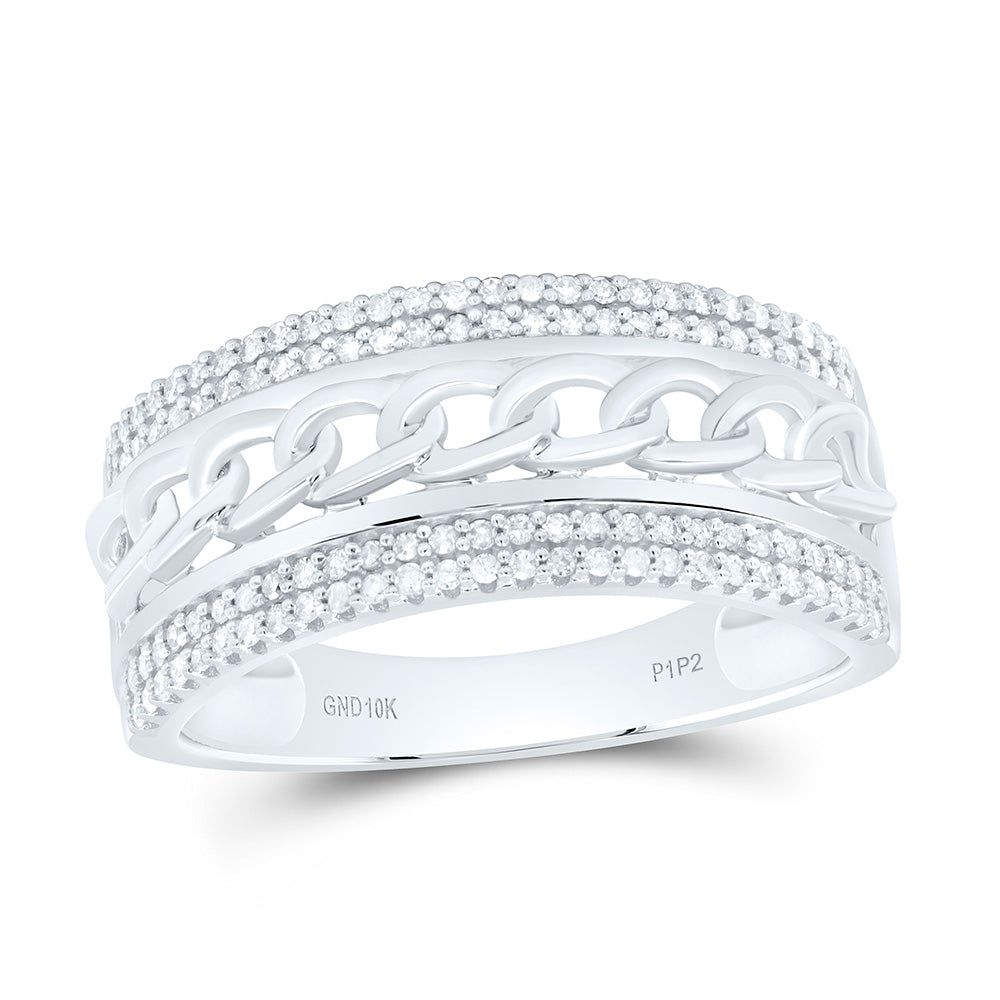 10kt White Gold Mens Round Diamond Cuban Link Band Ring 1/3 Cttw