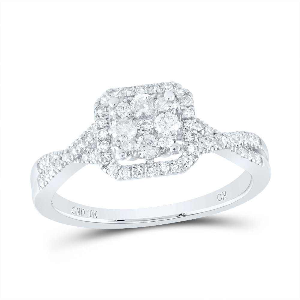 10kt White Gold Womens Round Diamond Square Cluster Ring 1/2 Cttw