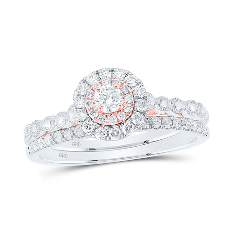 10kt Two-tone Gold Round Diamond Bridal Wedding Ring Band Set 1/2 Cttw
