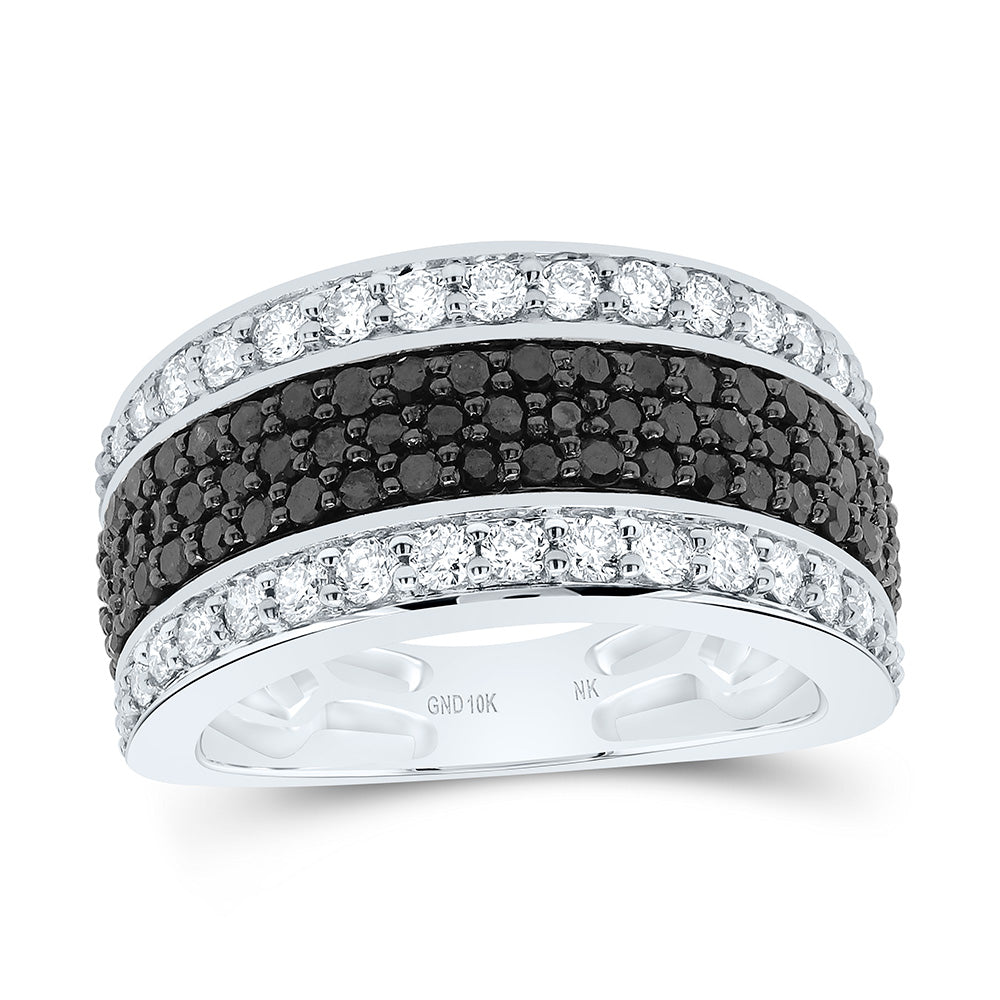10kt White Gold Mens Round Black Color Treated Diamond Band Ring 1-1/4 Cttw