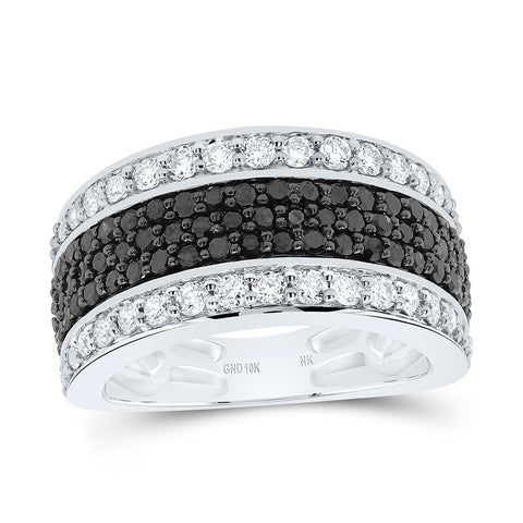 10kt White Gold Mens Round Black Color Treated Diamond Band Ring 1-1/4 Cttw