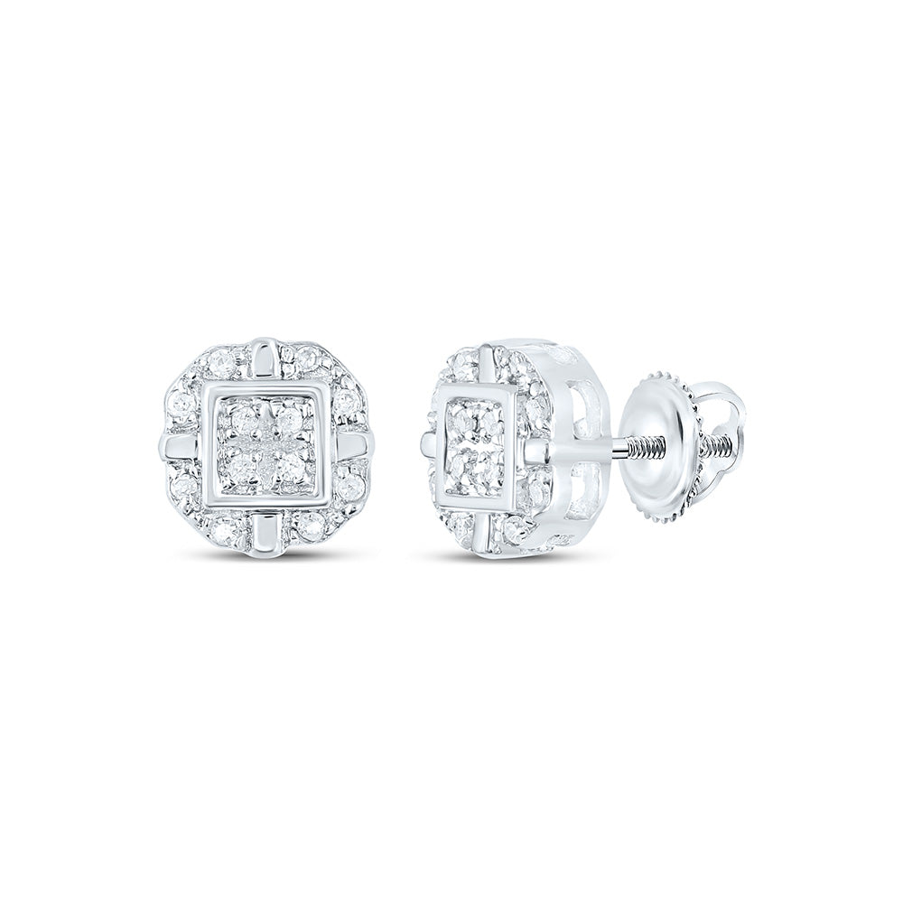 10kt White Gold Womens Round Diamond Square Earrings 1/12 Cttw