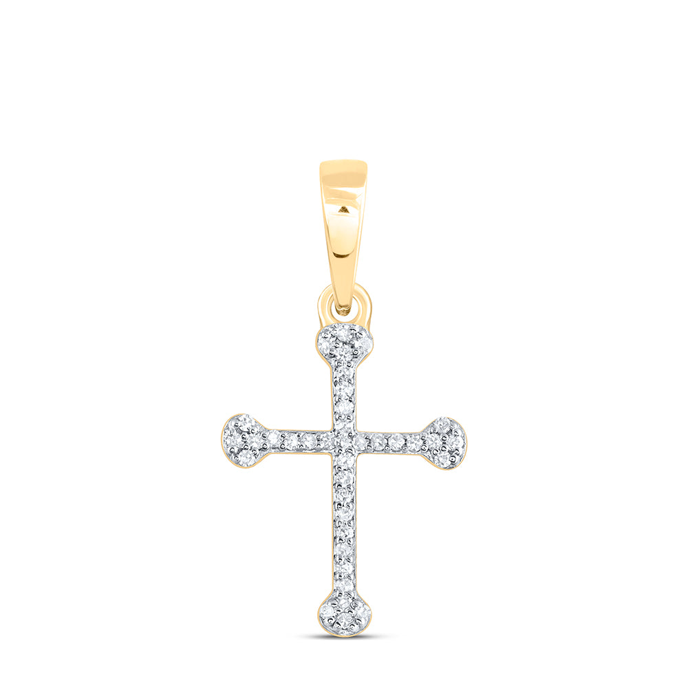 10kt Yellow Gold Womens Round Diamond Cross Pendant 1/12 Cttw