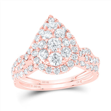 10kt Rose Gold Round Diamond Double Halo Bridal Wedding Ring Band Set 1-1/2 Cttw