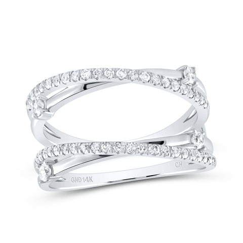 14kt White Gold Womens Round Diamond Wedding Wrap Ring Guard Enhancer 3/8 Cttw