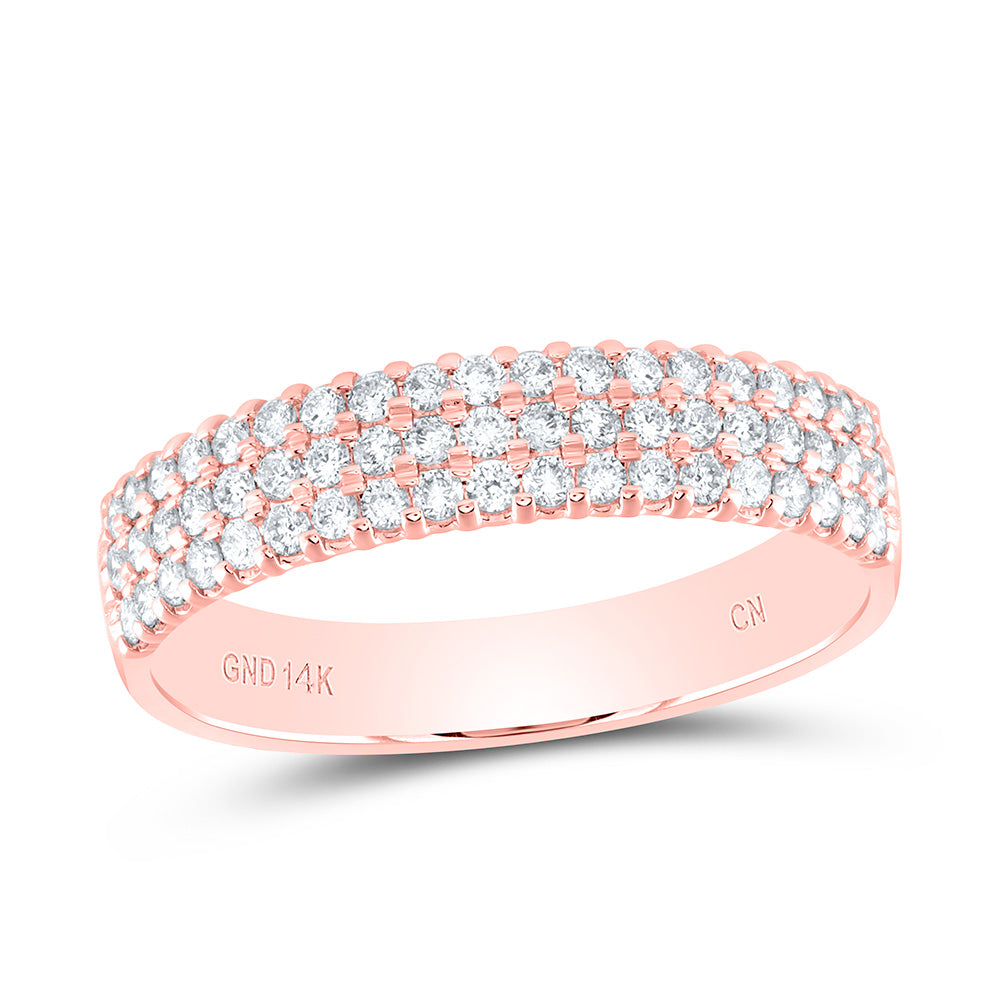 14kt Rose Gold Womens Round Diamond Machine-set Pave Band Ring 1/2 Cttw