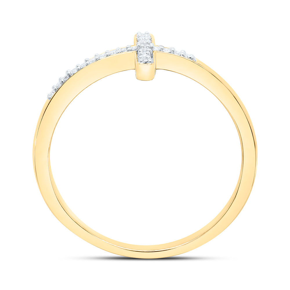 10kt Yellow Gold Womens Round Diamond Cross Ring 1/20 Cttw