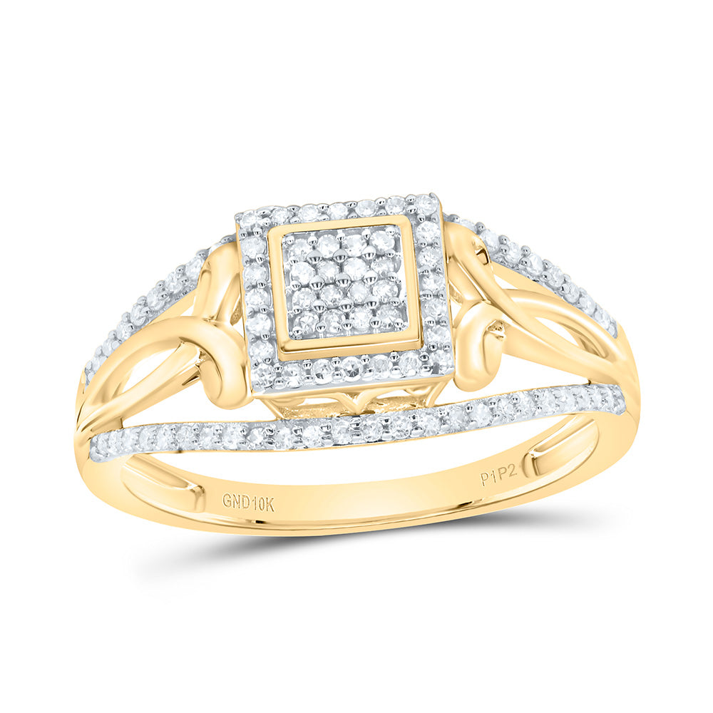 10kt Yellow Gold Womens Round Diamond Square Ring 1/4 Cttw