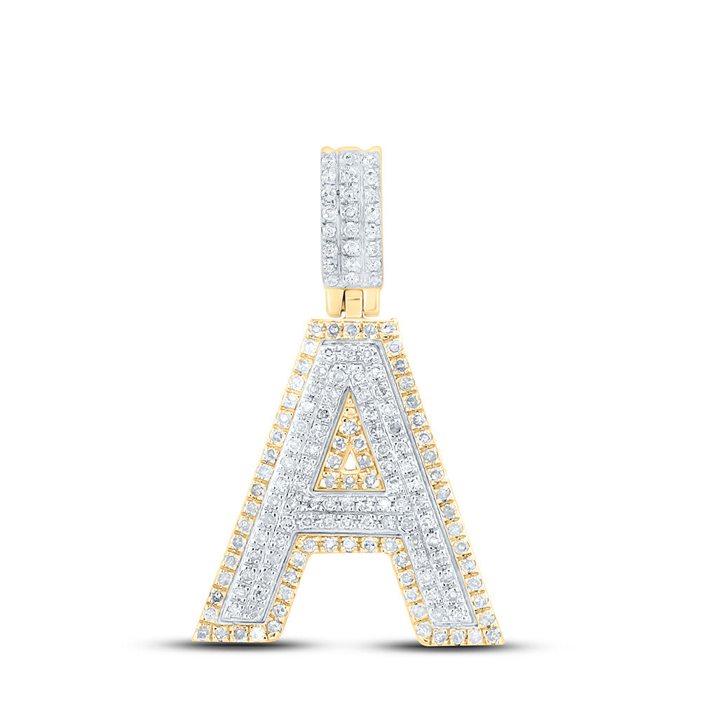 10kt Two-tone Gold Mens Round Diamond A Initial Letter Pendant 1/2 Cttw