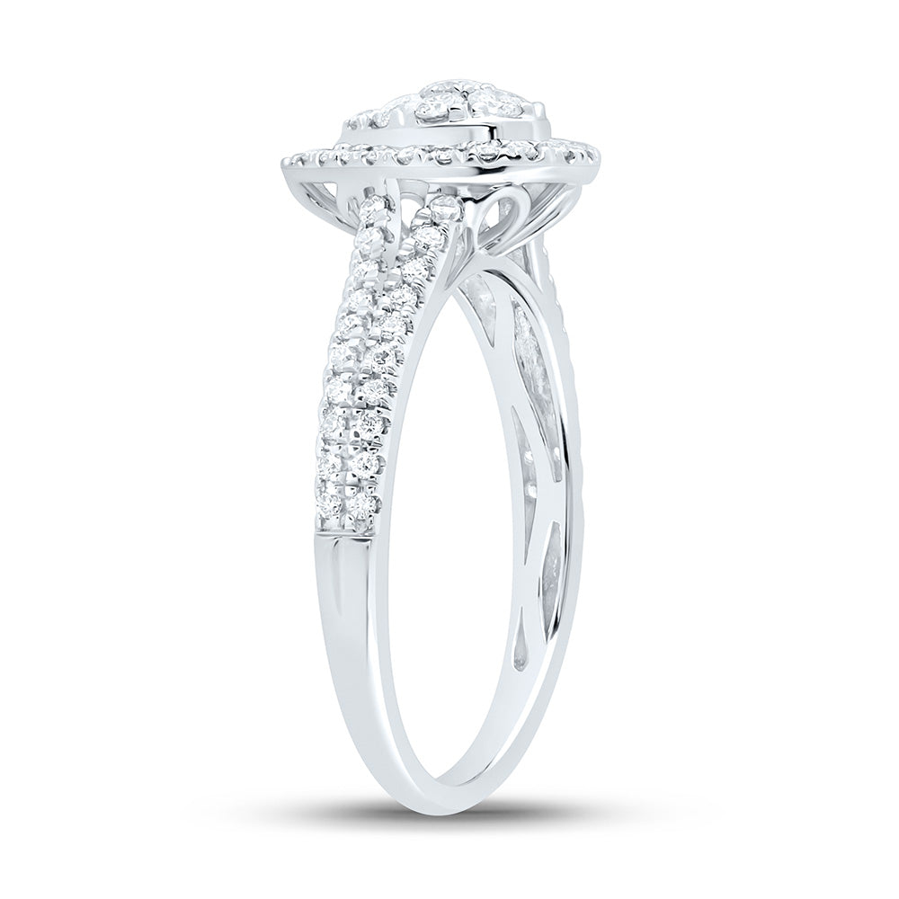 10kt White Gold Womens Round Diamond Teardrop Cluster Ring 1/2 Cttw