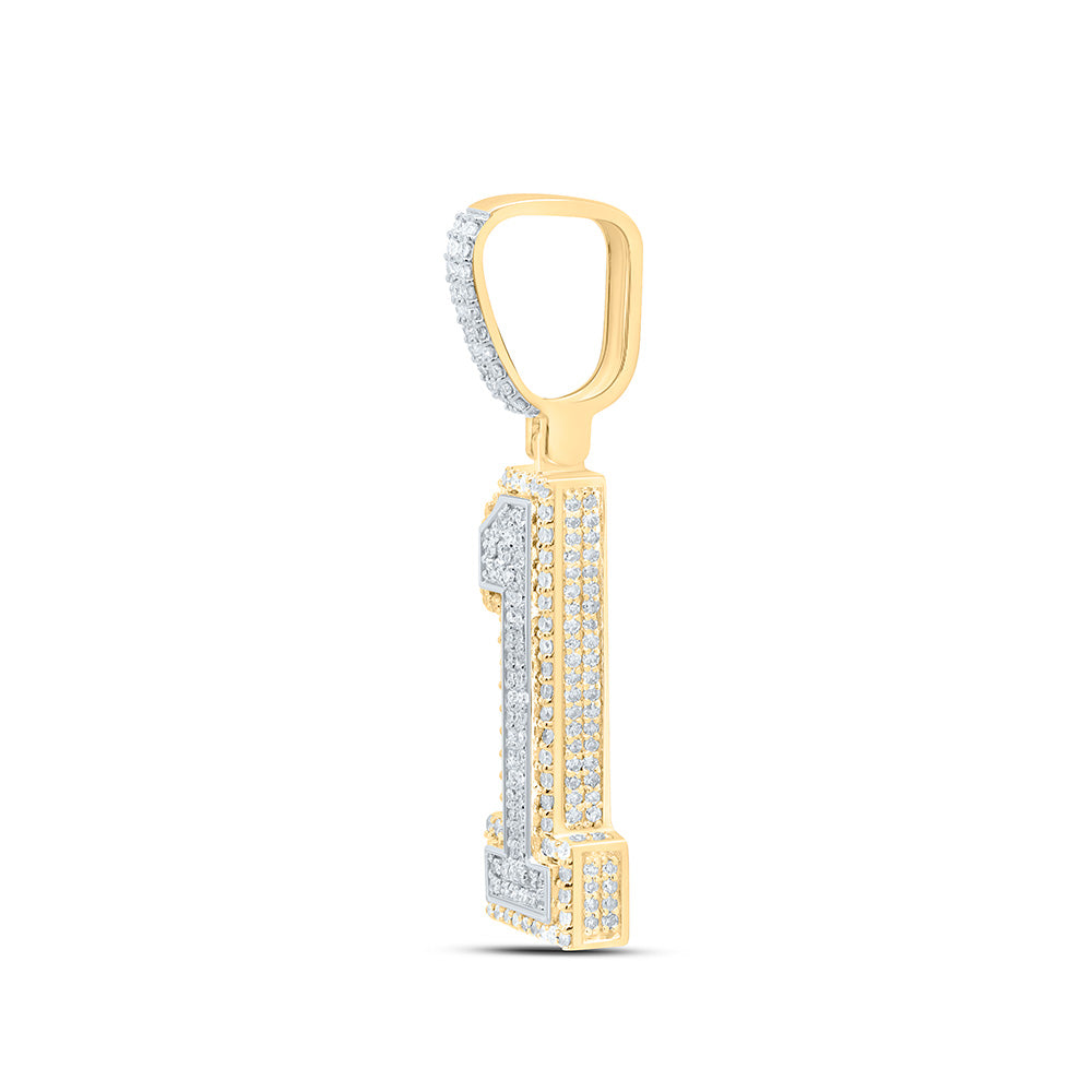 10kt Two-tone Gold Mens Round Diamond Number One Charm Pendant 7/8 Cttw