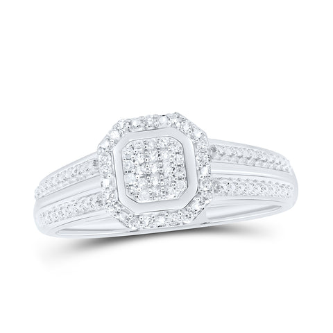 10kt White Gold Round Diamond Square Cluster Bridal Wedding Engagement Ring 1/10 Cttw