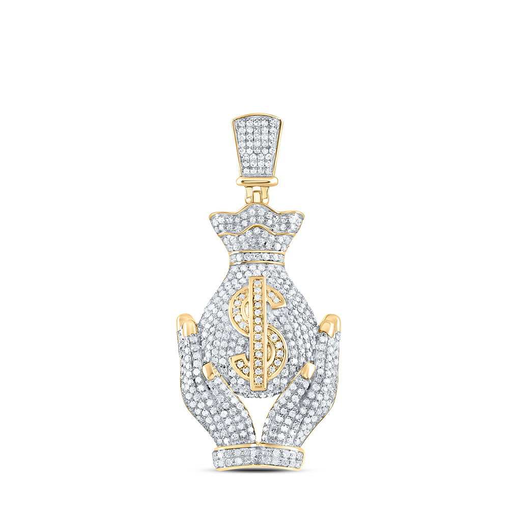 10kt Yellow Gold Mens Round Diamond Money Bag Hands Charm Pendant 2 Cttw