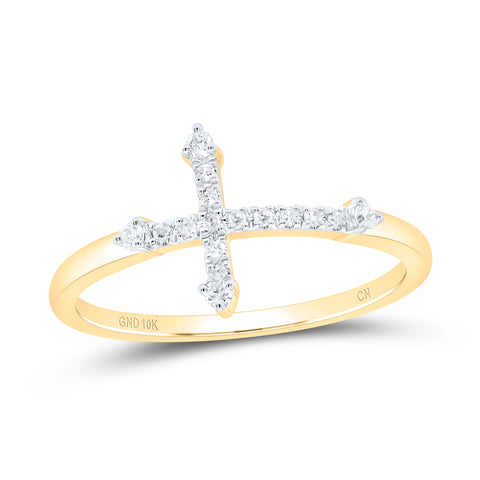 10kt Yellow Gold Womens Round Diamond Cross Ring 1/10 Cttw
