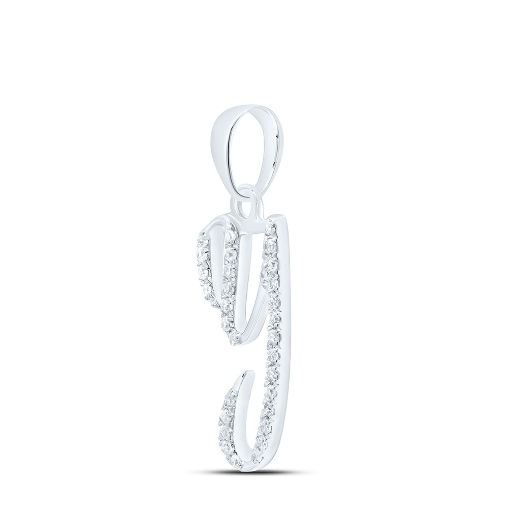 10kt White Gold Womens Round Diamond Y Initial Letter Pendant 1/10 Cttw