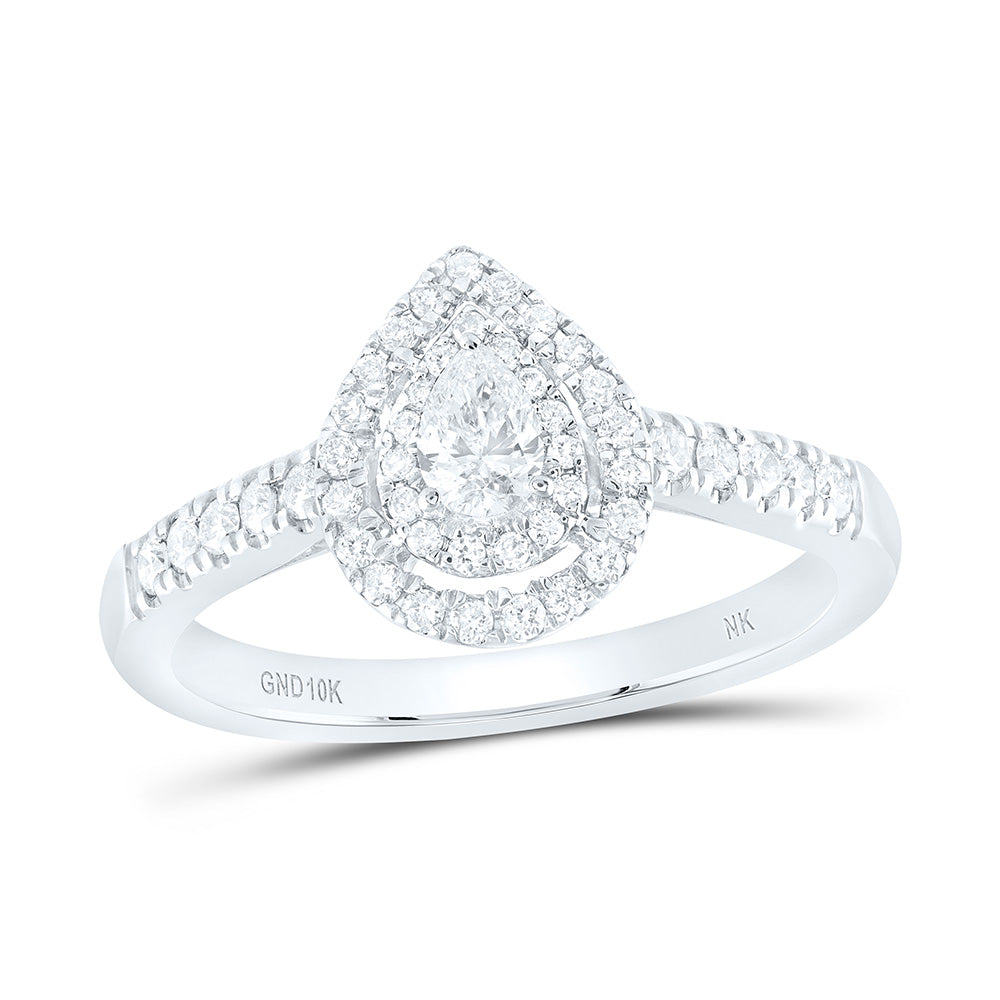 10kt White Gold Pear Diamond Halo Bridal Wedding Engagement Ring 1/2 Cttw