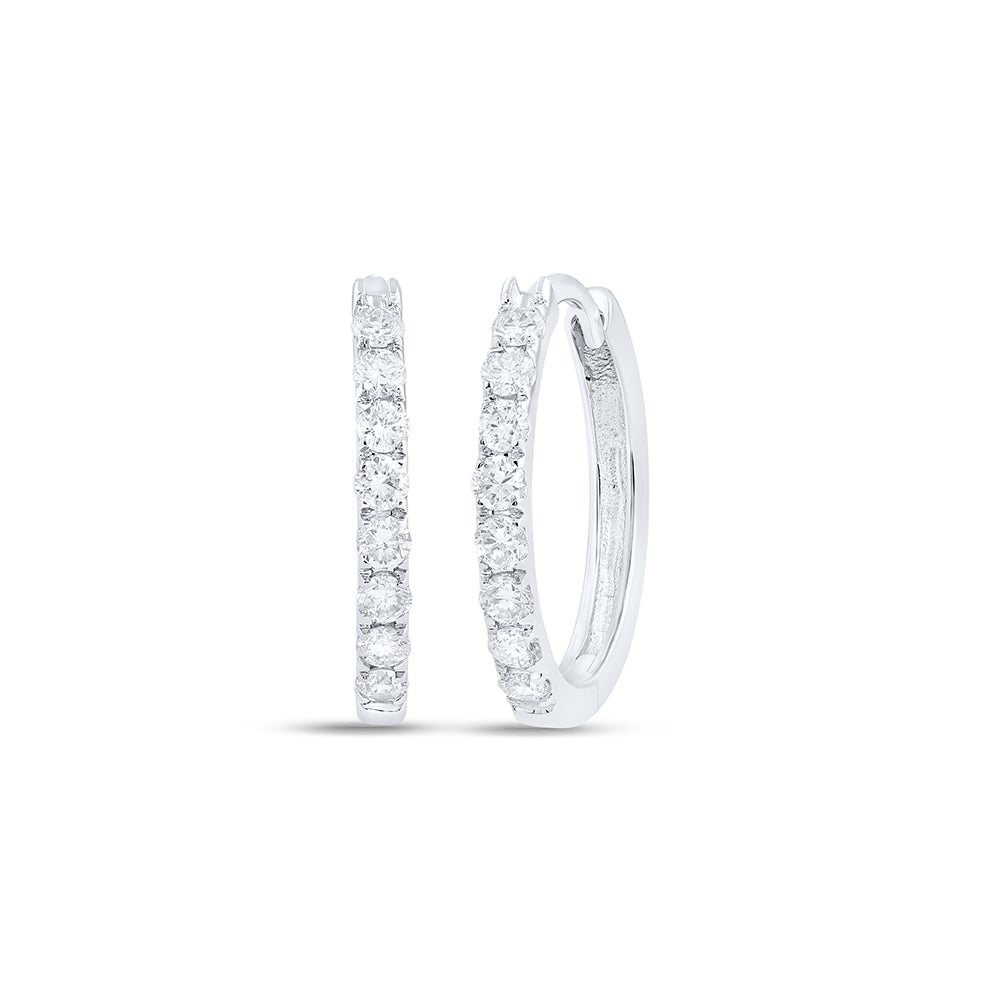10kt White Gold Womens Round Diamond Hoop Earrings 1/3 Cttw