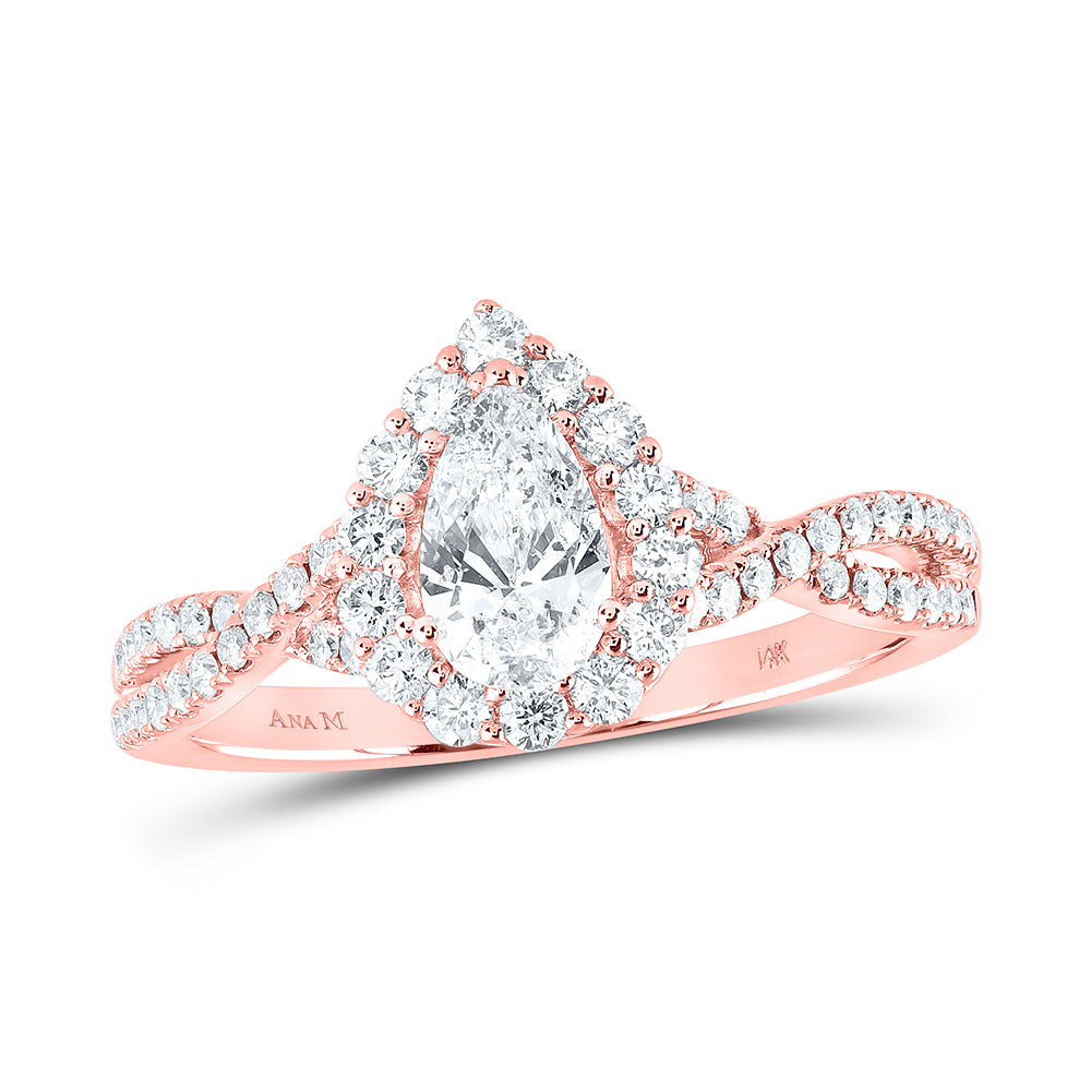14kt Rose Gold Pear Diamond Halo Bridal Wedding Engagement Ring 1 Cttw