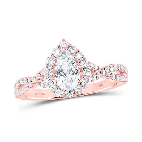 14kt Rose Gold Pear Diamond Halo Bridal Wedding Engagement Ring 1 Cttw