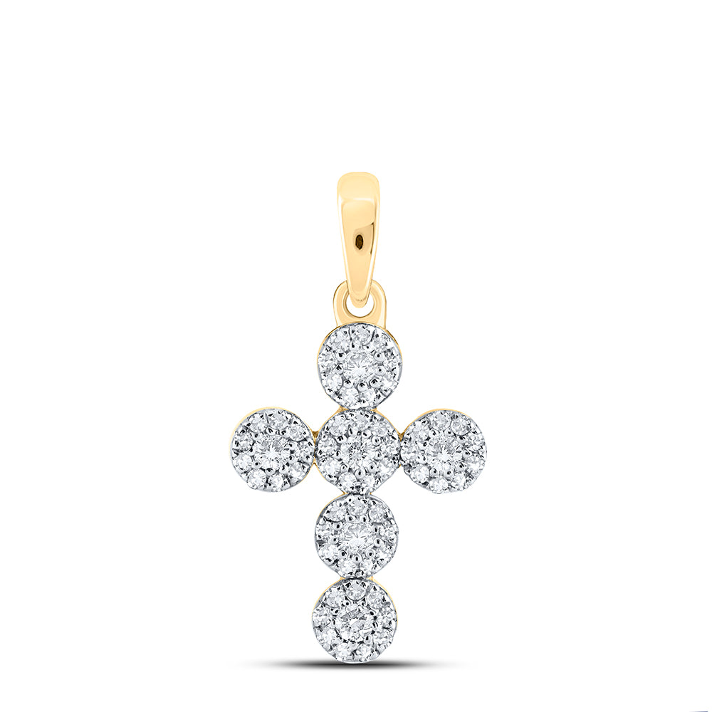 10kt Yellow Gold Womens Round Diamond Cross Pendant 1/4 Cttw