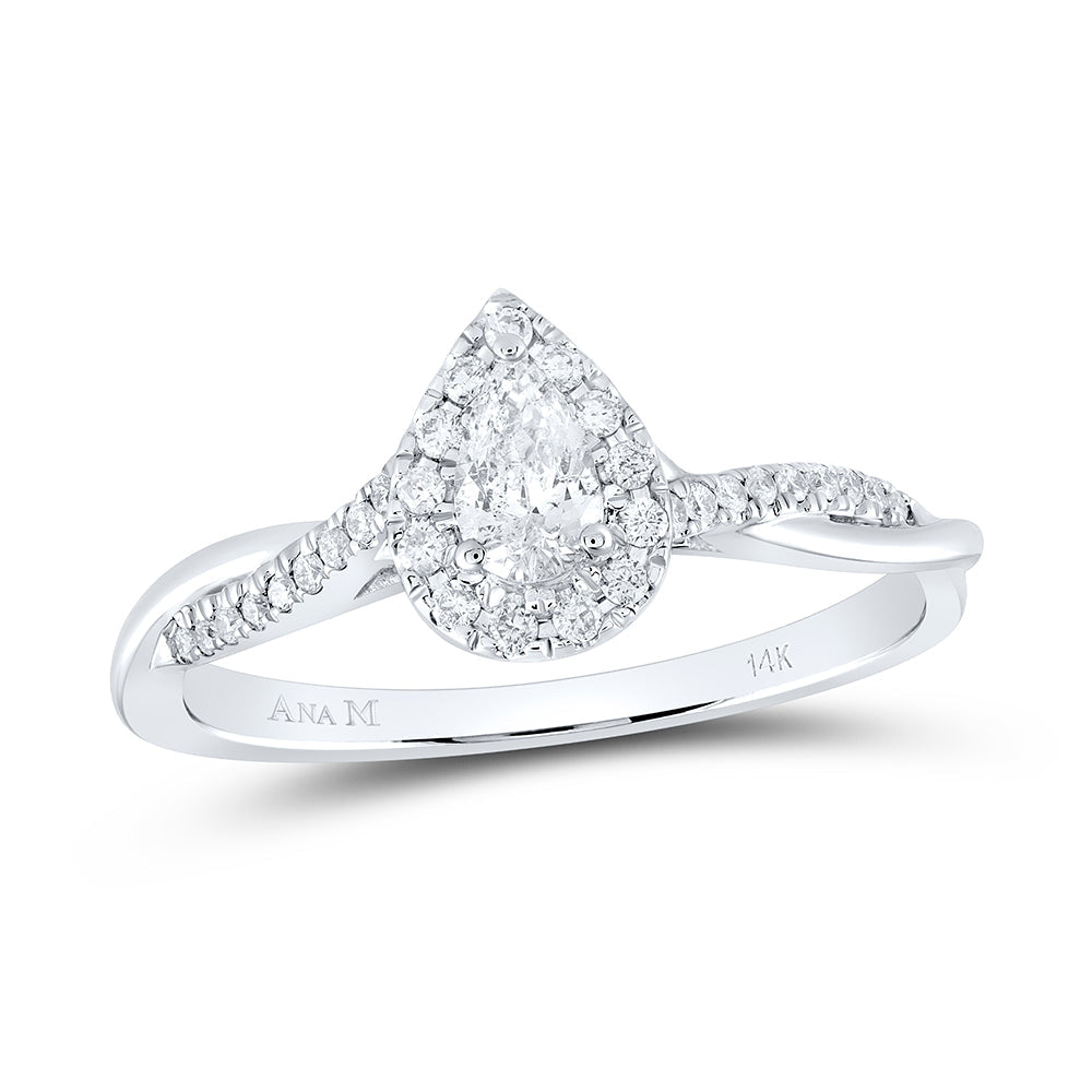 14kt White Gold Pear Diamond Solitaire Bridal Wedding Engagement Ring 1/3 Cttw