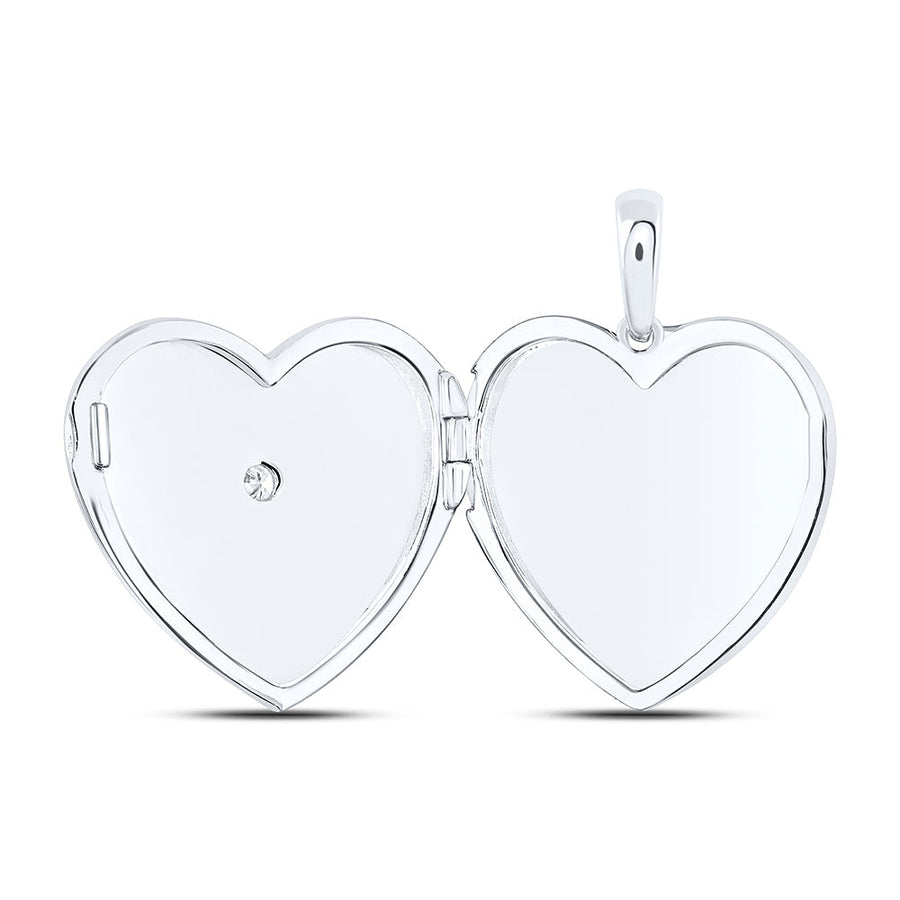 Sterling Silver Womens Round Diamond Locket Heart Pendant 1/12 Cttw
