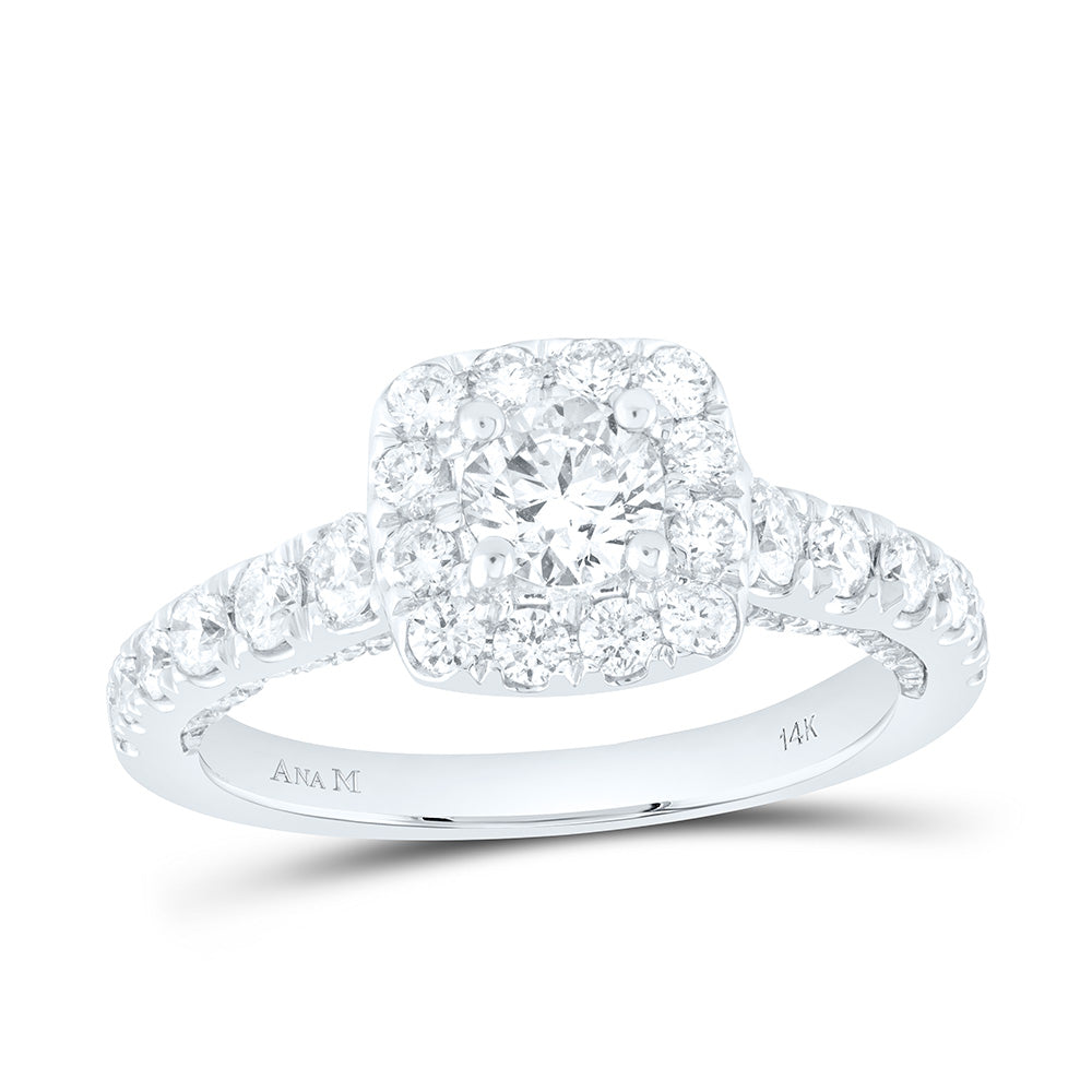 14kt White Gold Round Diamond Halo Bridal Wedding Engagement Ring 1-1/2 Cttw