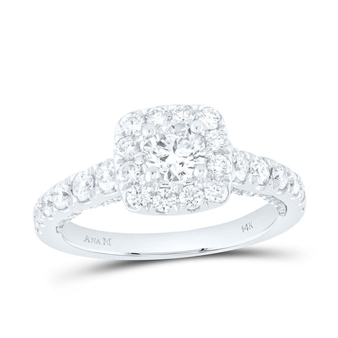 14kt White Gold Round Diamond Halo Bridal Wedding Engagement Ring 1-1/2 Cttw