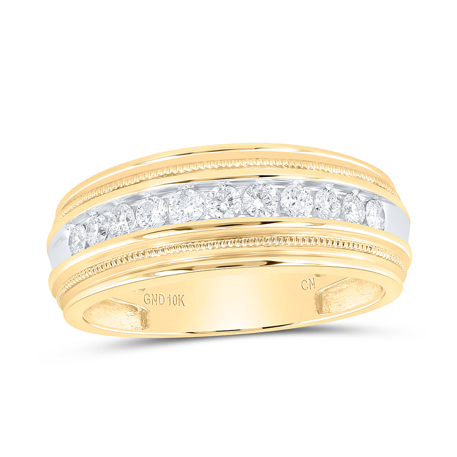 10kt Yellow Gold Mens Round Diamond Milgrain Ridged Wedding Anniversary Band Ring 1/2 Cttw