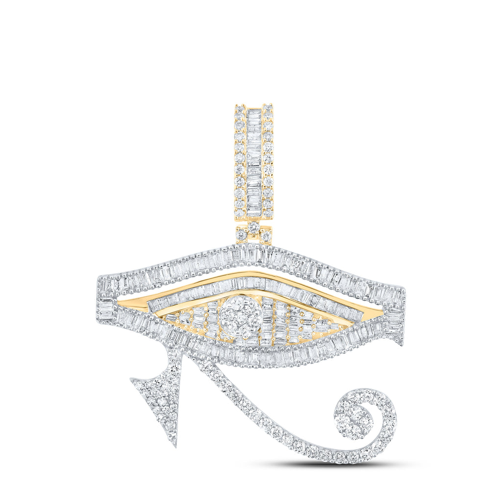10kt Yellow Gold Mens Baguette Diamond Eye of Horus Charm Pendant 3 Cttw