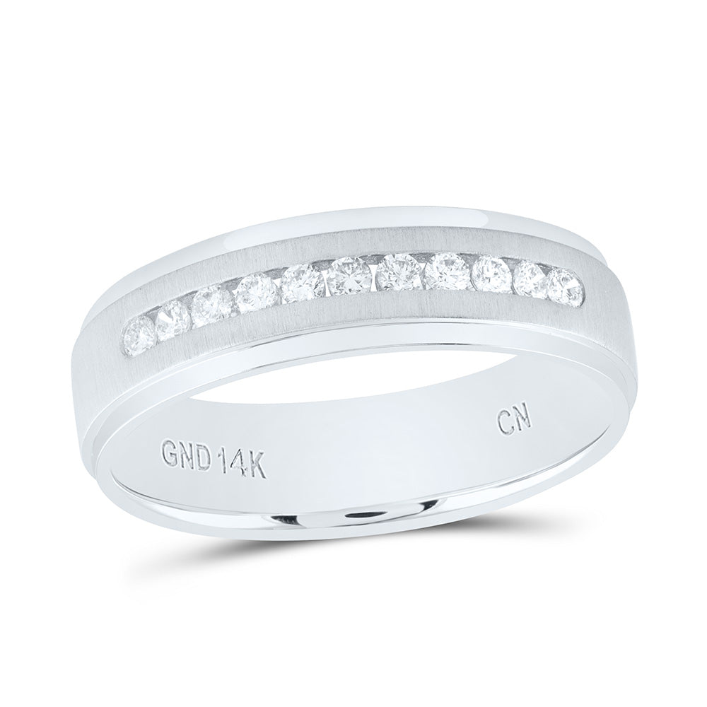 14kt White Gold Mens Round Diamond Single Row Wedding Band Ring 1/4 Cttw
