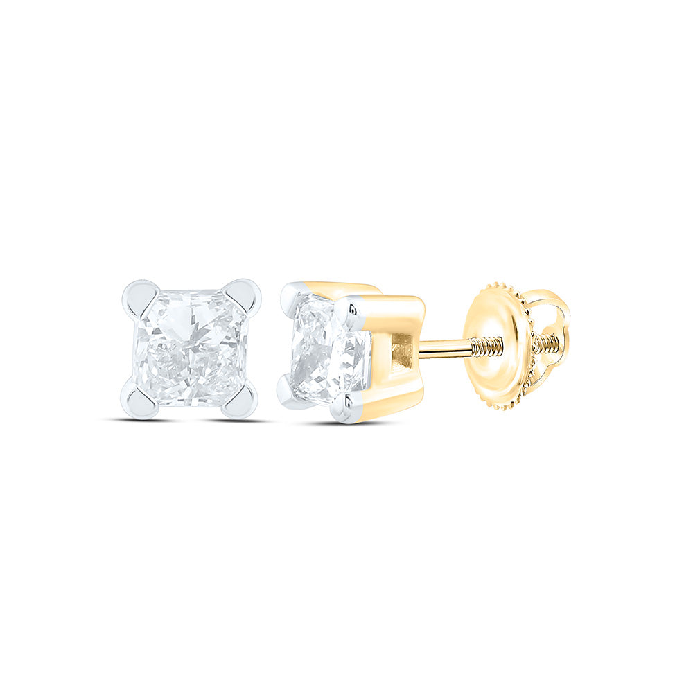 14kt Yellow Gold Unisex Princess Diamond Solitaire Stud Earrings 1/6 Cttw