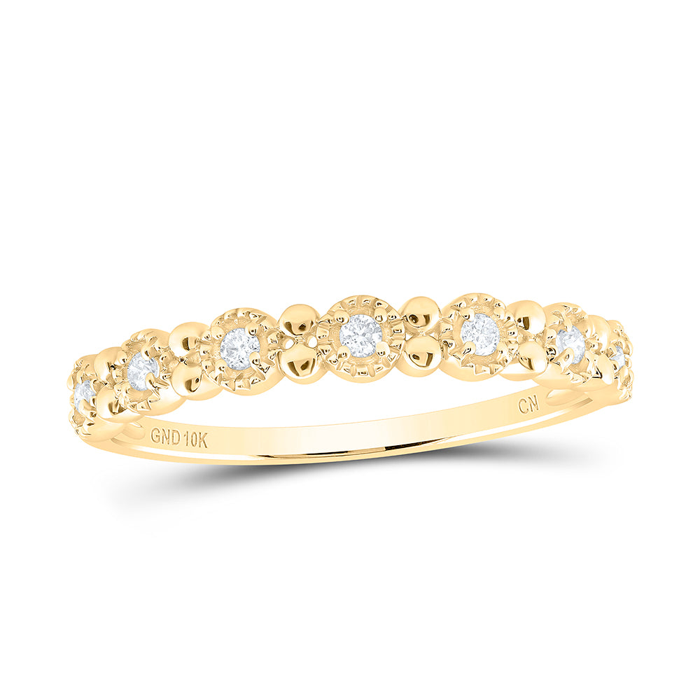10kt Yellow Gold Womens Round Diamond Stackable Band Ring 1/10 Cttw