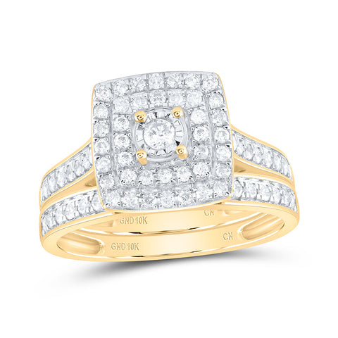 10kt Yellow Gold Round Diamond Halo Bridal Wedding Ring Band Set 1/2 Cttw