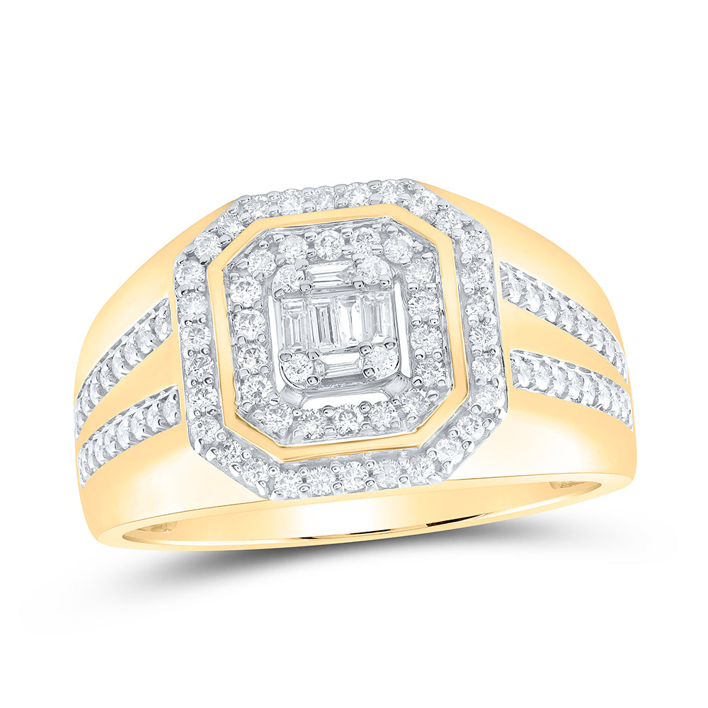 14kt Yellow Gold Mens Baguette Diamond Octagon Cluster Ring 3/4 Cttw