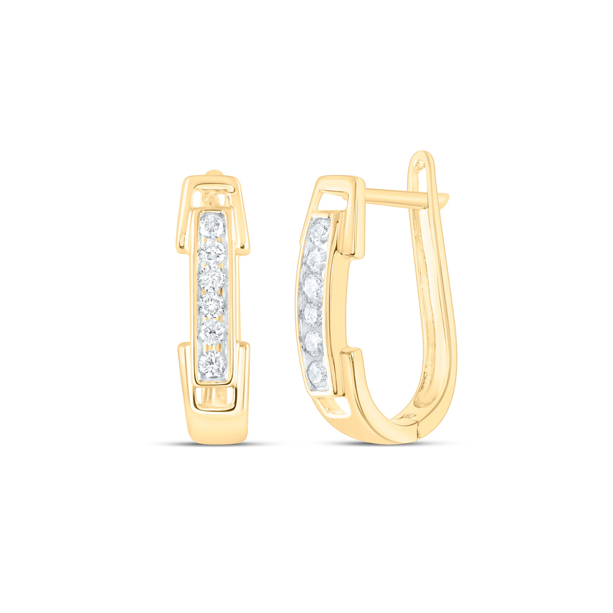 14kt Yellow Gold Womens Round Diamond Hoop Earrings 1/5 Cttw