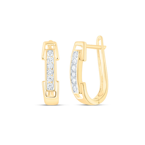 14kt Yellow Gold Womens Round Diamond Hoop Earrings 1/5 Cttw