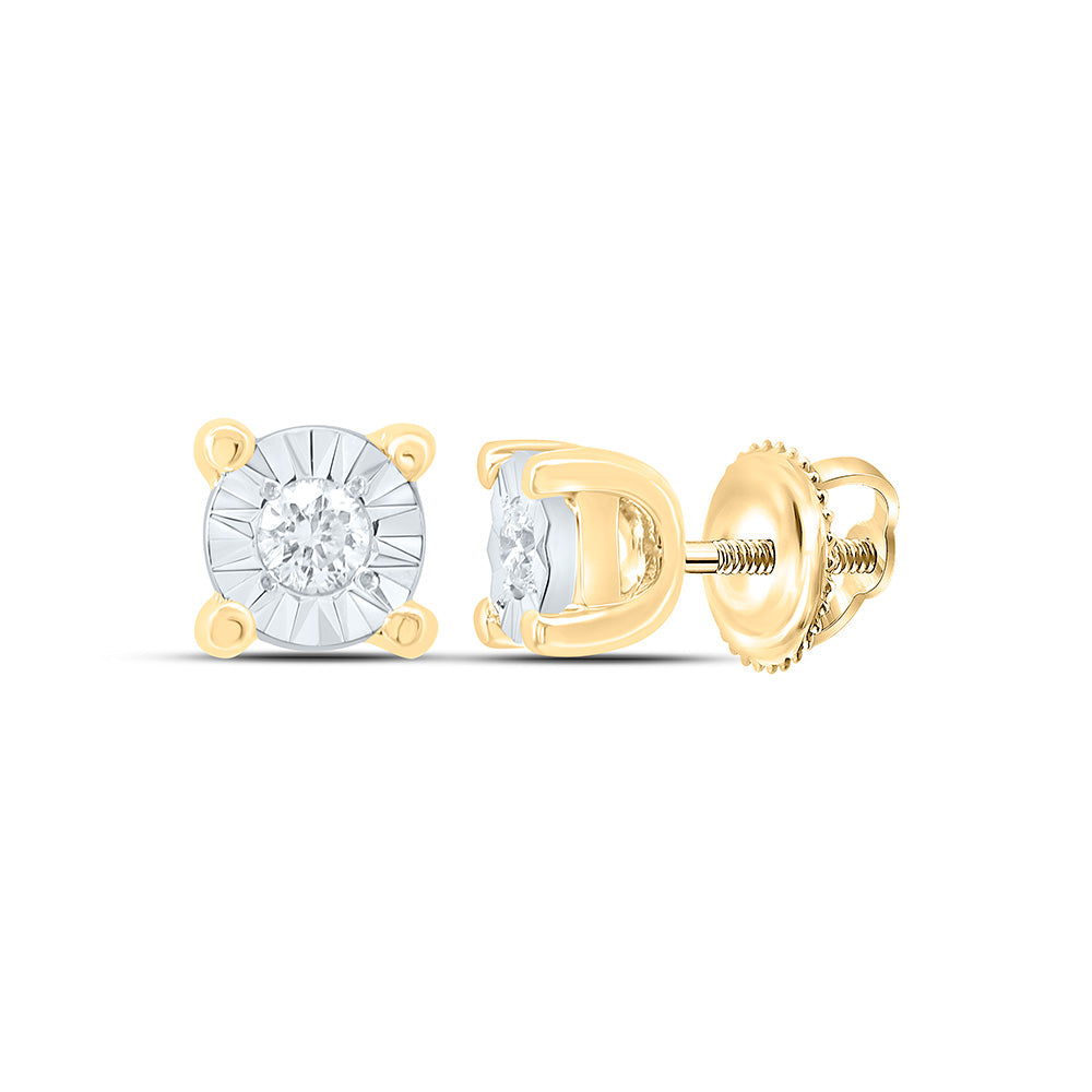 14kt Yellow Gold Womens Round Diamond Miracle Solitaire Earrings 1/20 Cttw