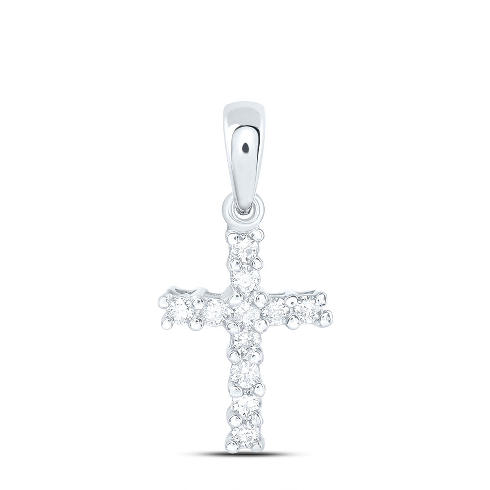 14kt White Gold Womens Round Diamond Cross Pendant 1/10 Cttw