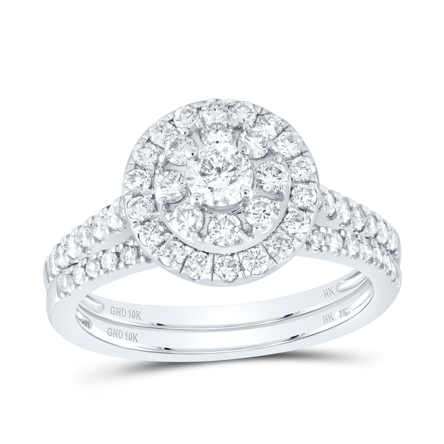 10kt White Gold Round Diamond Halo Bridal Wedding Ring Band Set 1 Cttw