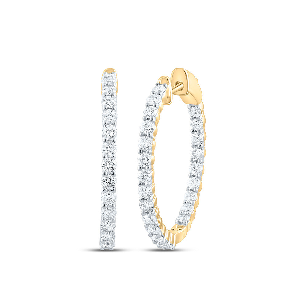 10kt Yellow Gold Womens Round Diamond Hoop Earrings 1-1/2 Cttw
