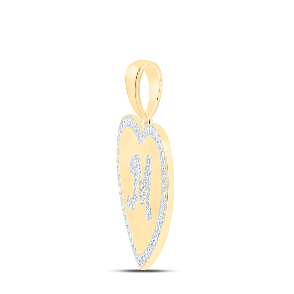 10kt Yellow Gold Womens Round Diamond Heart M Letter Pendant 1/4 Cttw