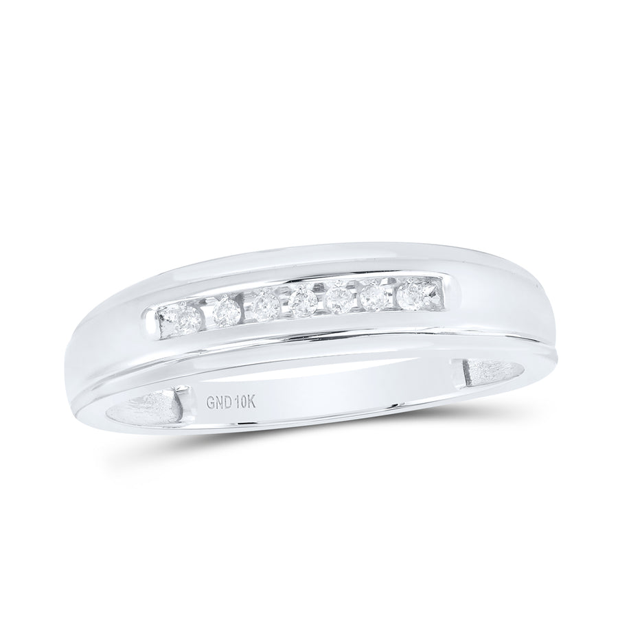 10kt White Gold Mens Round Diamond Wedding Band Ring 1/12 Cttw