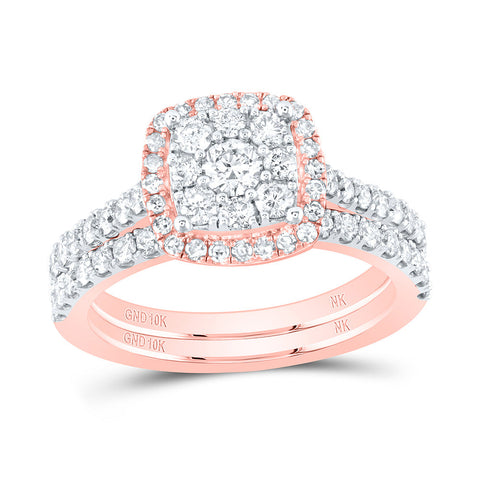 10kt Rose Gold Round Diamond Square Bridal Wedding Ring Band Set 1 Cttw